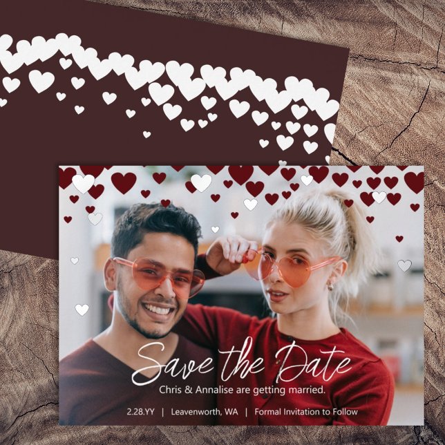 Invitation En Aluminium Red, Coeurs de Bourgogne Thème Mariage de la Saint (red burgundy hearts valentine's day themed wedding save the date cards valentines february wedding)