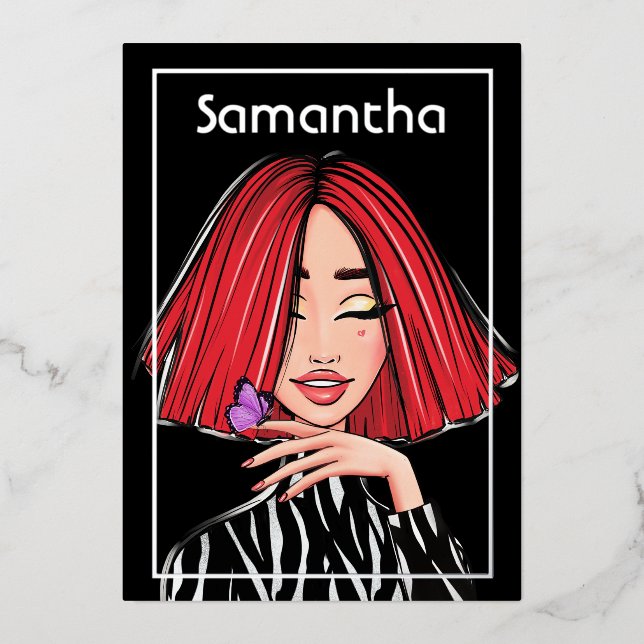 Invitation En Aluminium Red Haired Girl Birthday Party (Recto)