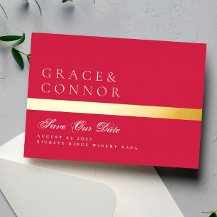 Invitation En Aluminium Red Magenta Stripe Photo Enregistrer La Date