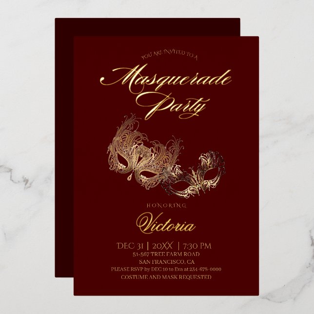 Invitation En Aluminium Red Masquerade (Recto/Verso)