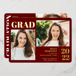 Invitation En Aluminium Red minimaliste moderne 3 photos graduation