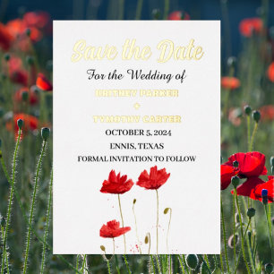 Invitation En Aluminium Red Poppies Floral Photo QR Code Mariage