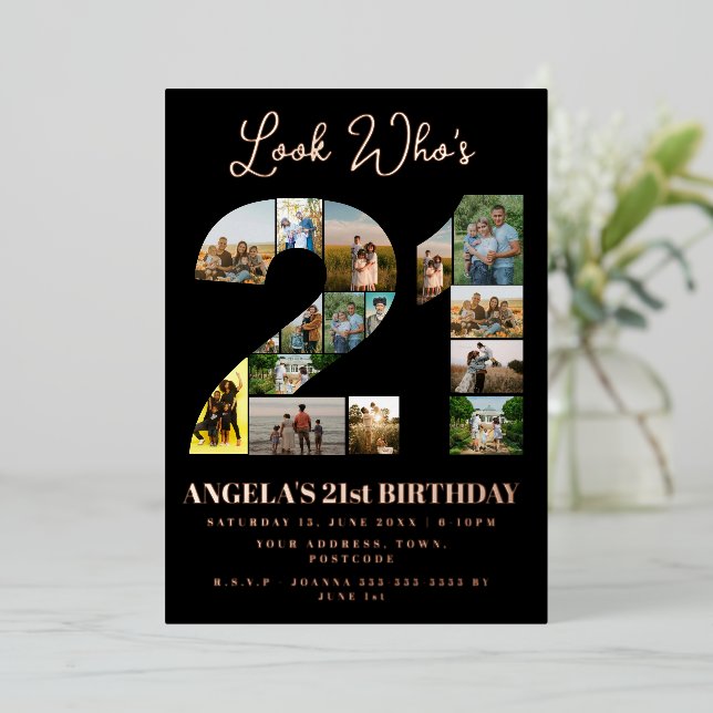 Invitation En Aluminium Regardez qui est 21 Photo Collage signe 21e annive (Debout devant)