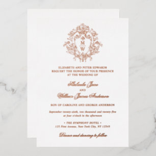 Invitation En Aluminium Régence vintage Monogram Crest Mariage Real