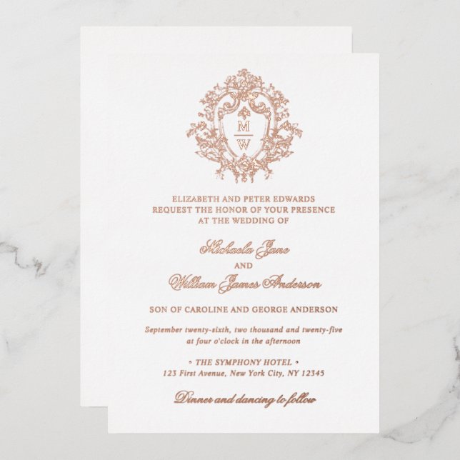 Invitation En Aluminium Régence vintage Monogram Crest Mariage Real (Recto/Verso)