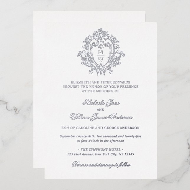 Invitation En Aluminium Régence vintage Monogram Crest Mariage Real (Recto/Verso)