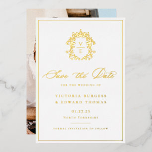 Invitation En Aluminium Regency Era Monogram Crest Photo Mariage