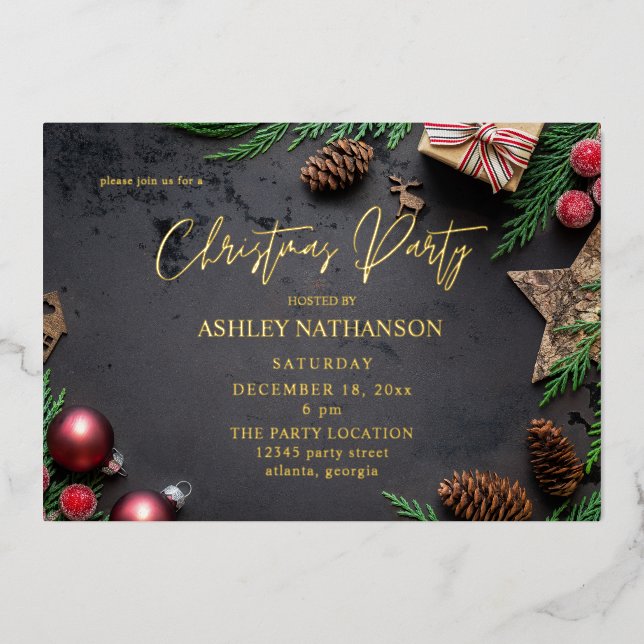 Invitation En Aluminium Reindeer & Pine Russe Noël Party (Recto)