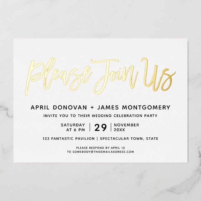 Invitation En Aluminium Rejoignez-nous Mariage de typographie de pinceau (Recto)