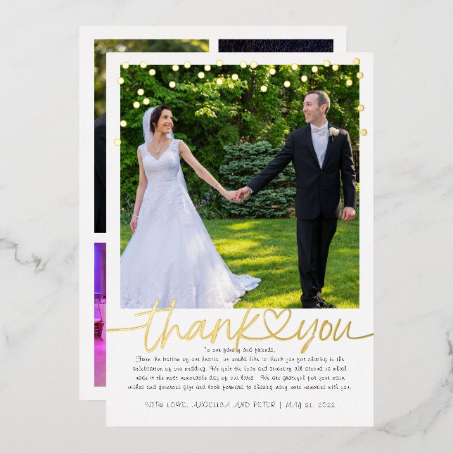 Invitation En Aluminium Remerciement de mariage à la lettre manuscrite ave (Recto/Verso)