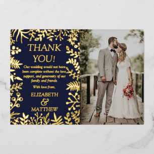 Invitation En Aluminium Remerciement de photo de mariage floral élégant ré