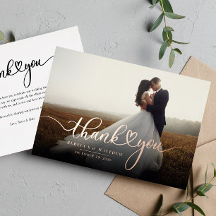 Invitation En Aluminium Remerciement de photo de mariage manuscrit Rose Go