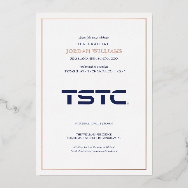 Invitation En Aluminium Remise des diplômes du Texas State Technical Colle (Recto)