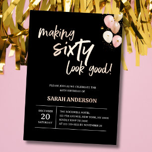 Invitation En Aluminium Rendre 60 belle élégance noir fête d'anniversaire