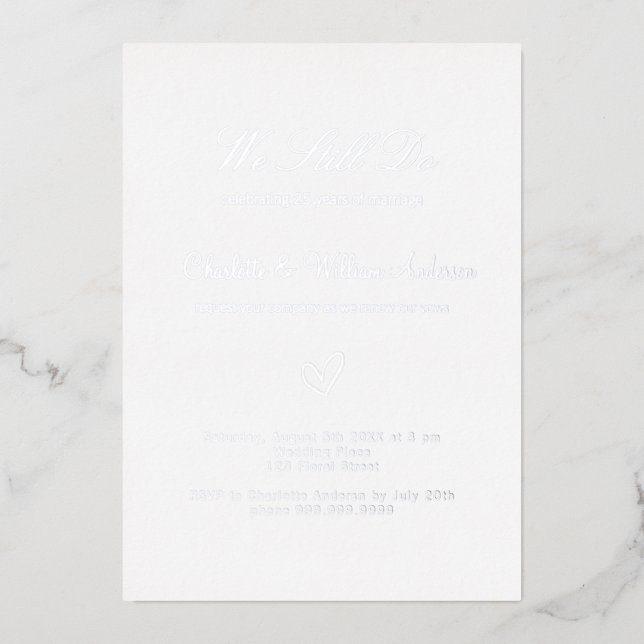 Invitation En Aluminium Renouvellement de vœux blanc argent 25e anniversai (Recto)