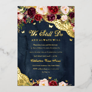 Invitation En Aluminium Renouvellement de vœux en dentelle burgundy floral