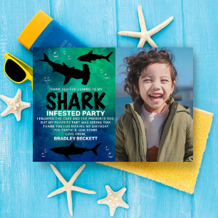 Invitation En Aluminium Requin infesté à tout âge Anniversaire Photo Merci
