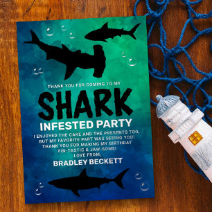Invitation En Aluminium Requin infesté tout âge Anniversaire Merci