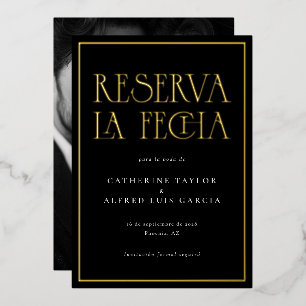 Invitation En Aluminium Réserver la date Photo de mariage espagnol noir et