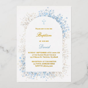 Invitation En Aluminium Respiration de bébé blanc bleu baptême garçon