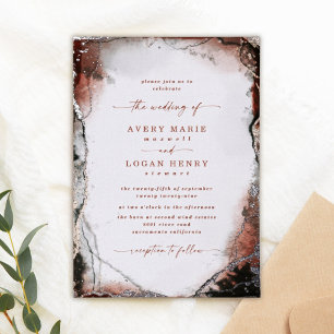 Invitation En Aluminium Résumé Aquarelle Rouille Mariage Argent Réel