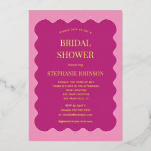 Invitation En Aluminium Retro 1950s Wavy Edge Magenta et rose nuptiale