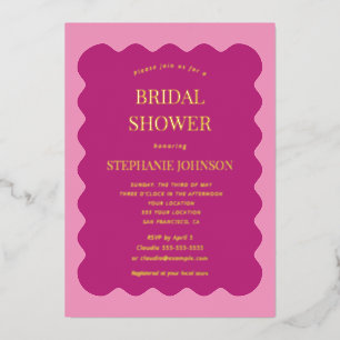Invitation En Aluminium Rétro années 50 Bord ondulé Mariage Magenta et Ros