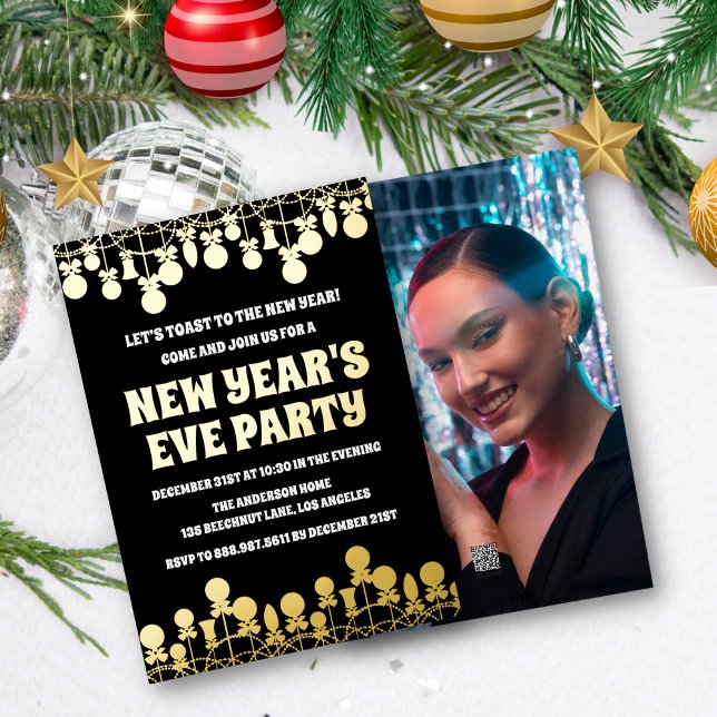 Invitation En Aluminium Retro Bold New Year's Eve Party Photo (Créateur téléchargé)