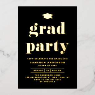 Invitation En Aluminium Retro Bold Typographie Black Graduation Party