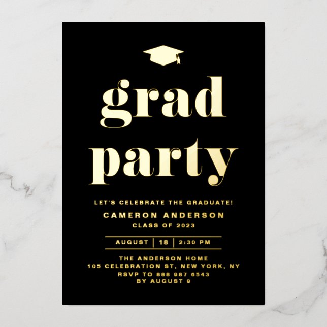Invitation En Aluminium Retro Bold Typographie Black Graduation Party (Recto)