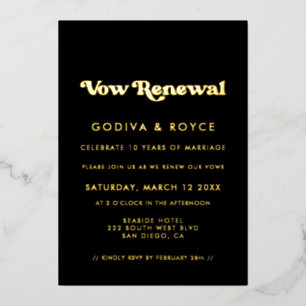 Invitation En Aluminium Retro élégant noir & or Renouvellement Vow