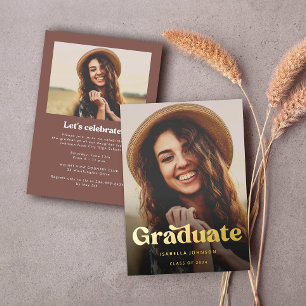 Invitation En Aluminium Retro Elegant Photo Graduation Party Gold