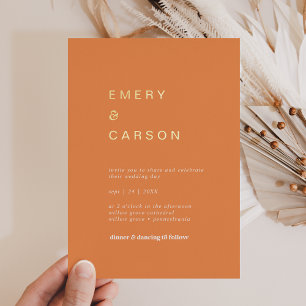 Invitation En Aluminium Rétro Été Gold Foil Orange Mariage Décontracté