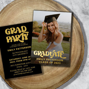 Invitation En Aluminium Retro Gold Foil Graduate Photo Party