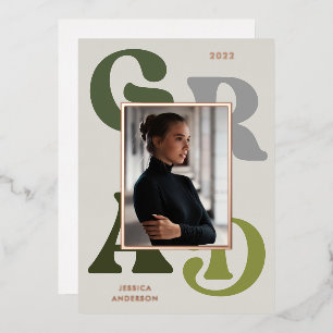 Invitation En Aluminium Retro Gris Vert Typographie Photo 2022 Graduation