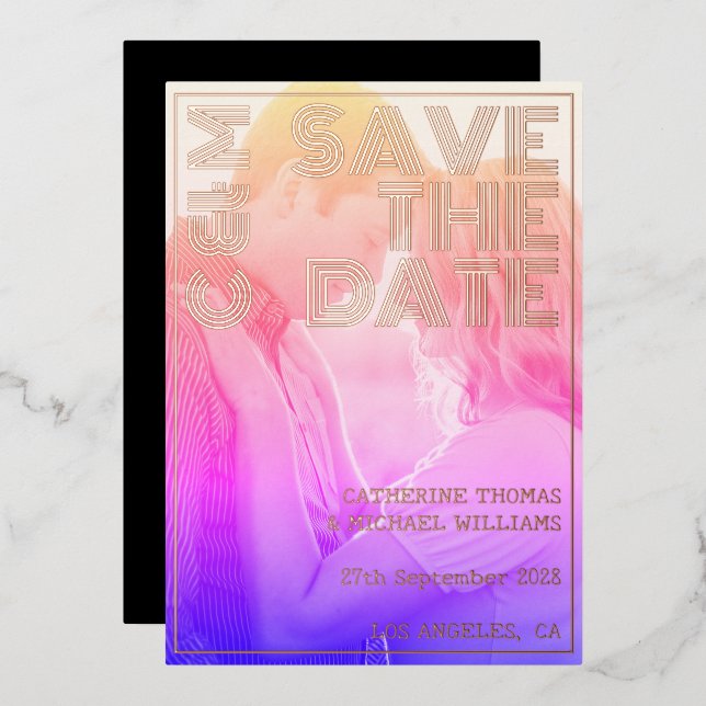 Invitation En Aluminium Retro les années 70 Nom Monogramme Et Mariage Phot (Recto/Verso)