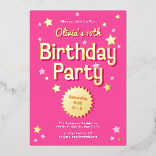 Invitation En Aluminium Retro Pretty Rose Stars Anniversaire