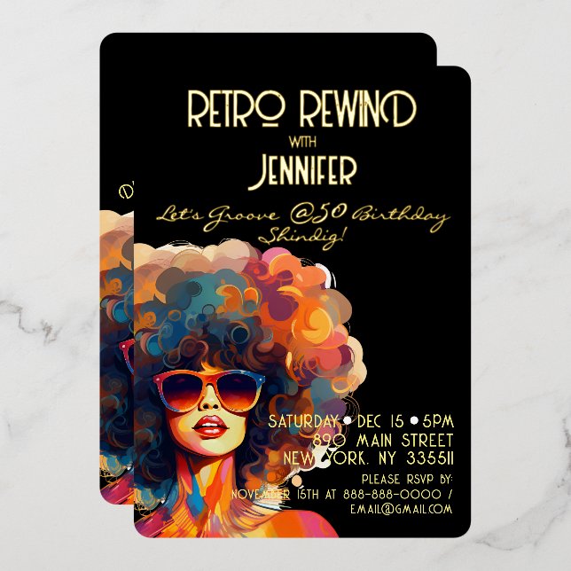 Invitation En Aluminium Retro Rewind 50e Anniversaire Shindig Party (Recto/Verso)