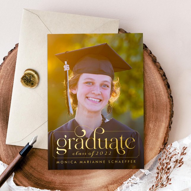 Invitation En Aluminium Retro Swash Gold Foil Photo Graduation (Créateur téléchargé)