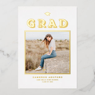 Invitation En Aluminium Retro Typographie Photo Graduation Gold
