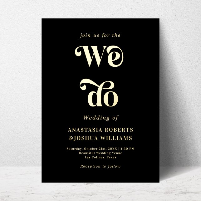 Invitation En Aluminium Retro Whimsy Nous faisons Black Real Gold Foil Inv (Créateur téléchargé)