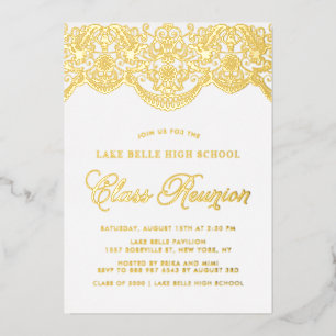 Invitation En Aluminium Réunion de classe élégante broderie florale en den