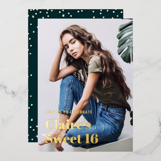 Invitation En Aluminium Rhinestone Glam Or Moderne Élégant Sweet 16 Photo (Recto/Verso)