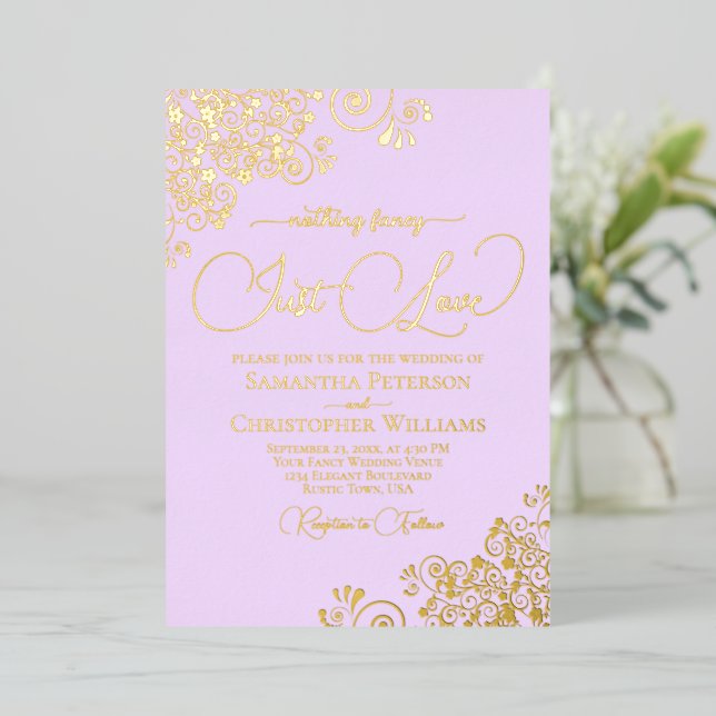 Invitation En Aluminium Rien De Fancy Just Love Mariage Lilac Purple Gold (Debout devant)
