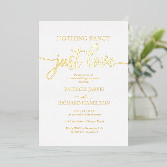 Invitation En Aluminium Rien de fantaisie Juste Amour Mariage Décontracté (Debout devant)
