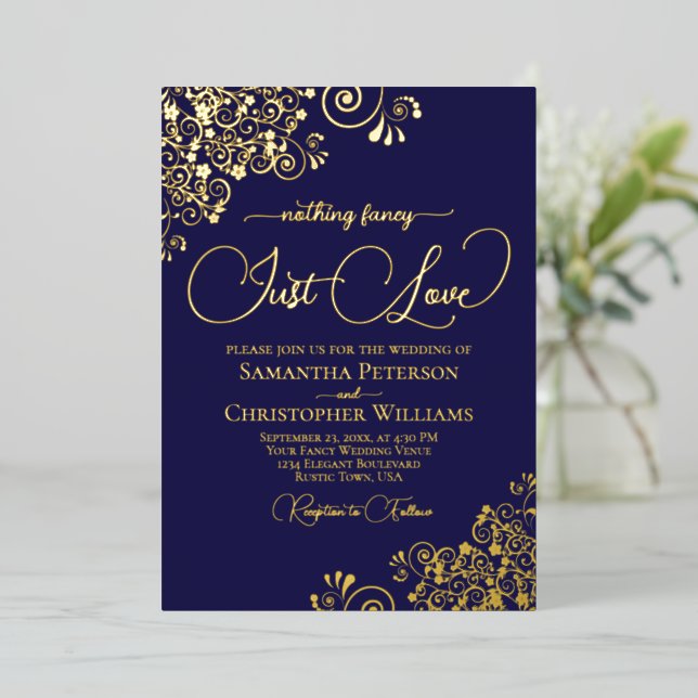 Invitation En Aluminium Rien de fantaisie Juste Amour Mariage Marine Bleu  (Debout devant)