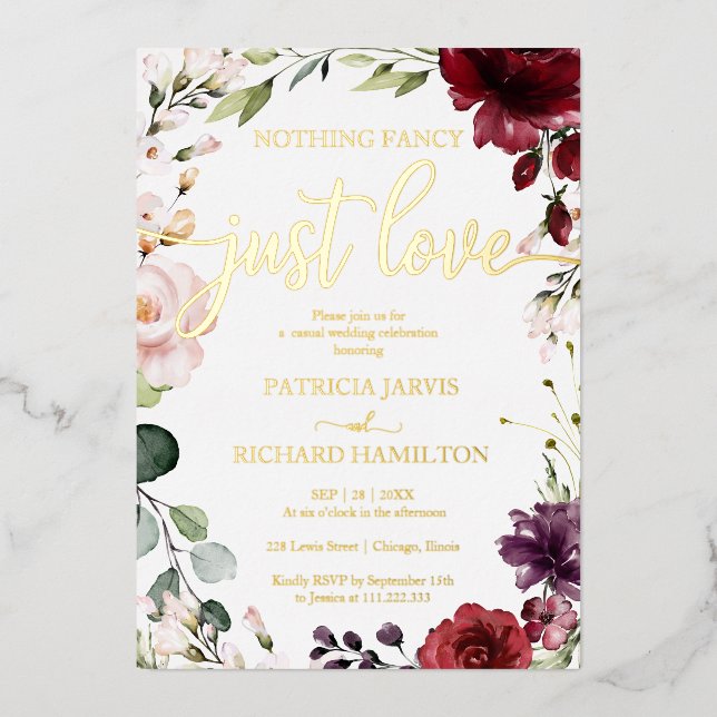 Invitation En Aluminium Rien de fantaisie, juste l'amour Mariage Floral bo (Recto)