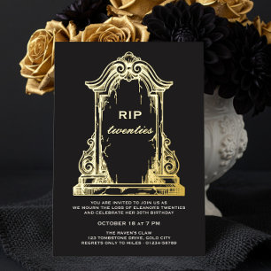 Invitation En Aluminium RIP Tombe des Twenties 30e Anniversaire Or