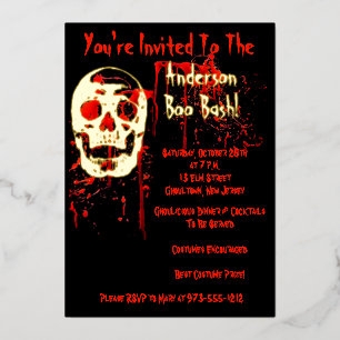 Invitation En Aluminium Rire Crâne Noir & Rouge Bloody Halloween Party