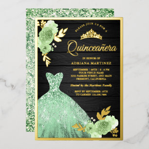 Invitation En Aluminium Robe à étincelles à la menthe Florale Bois Quincea